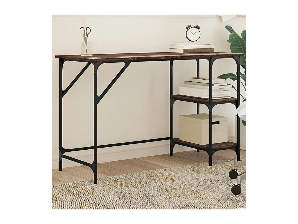 Bureau chêne marron 120x50x75 cm métal et bois d'ingénierie