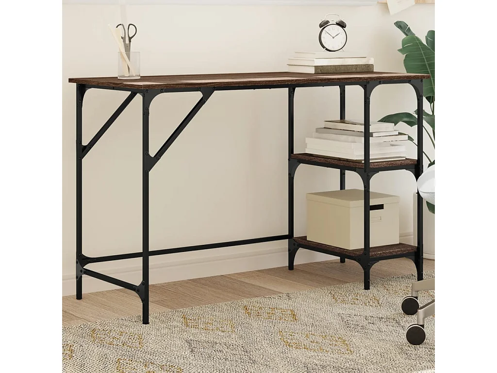 Bureau chêne marron 120x50x75 cm métal et bois d'ingénierie