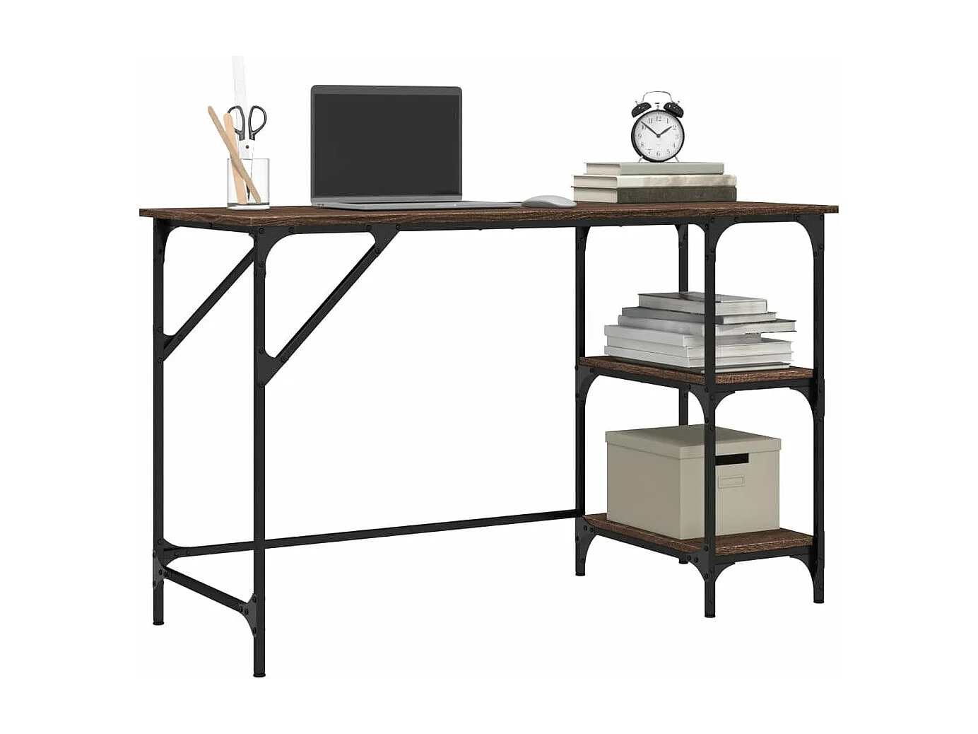 Bureau chêne marron 120x50x75 cm métal et bois d'ingénierie