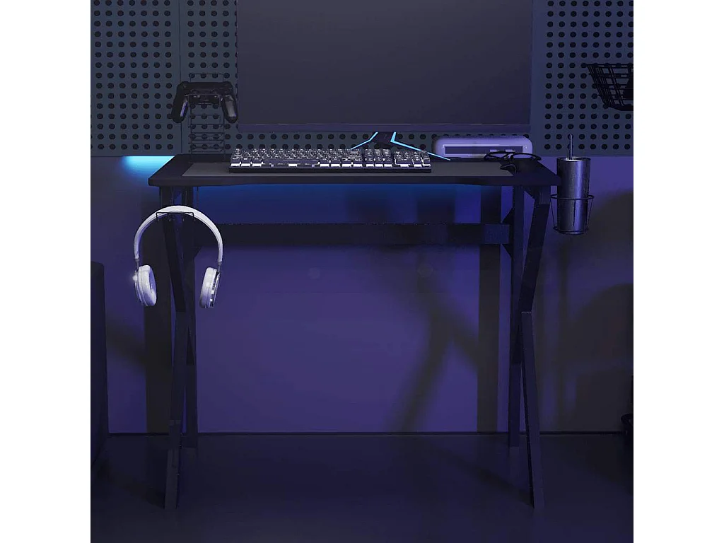 Bureau de jeu avec pieds en forme de K Noir 90x60x75 cm