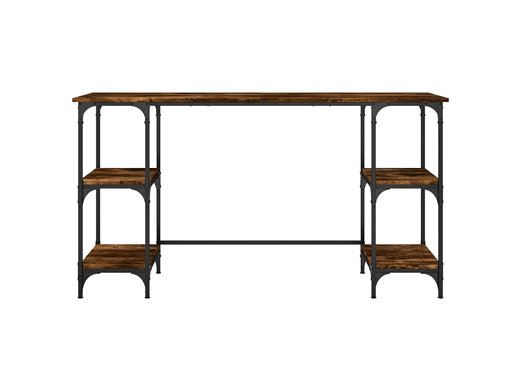 Bureau chêne fumé 140x50x75 cm métal et bois d'ingénierie