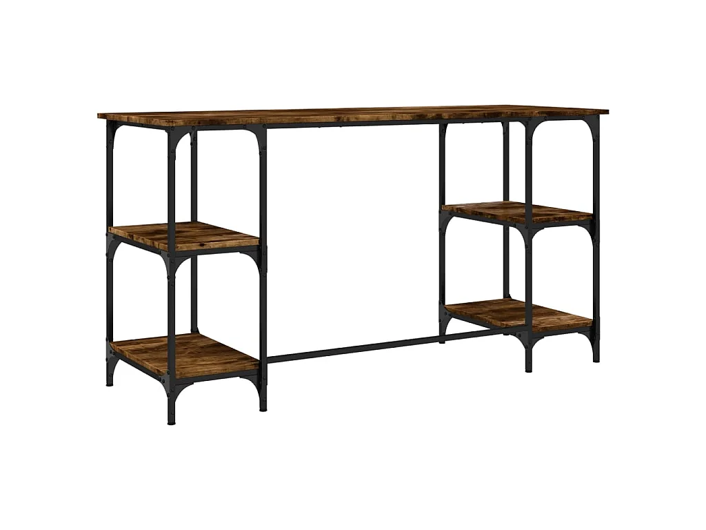 Bureau chêne fumé 140x50x75 cm métal et bois d'ingénierie