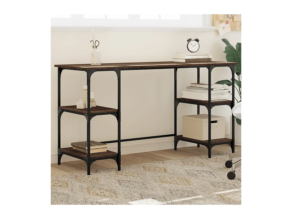 Bureau chêne marron 140x50x75 cm métal et bois d'ingénierie