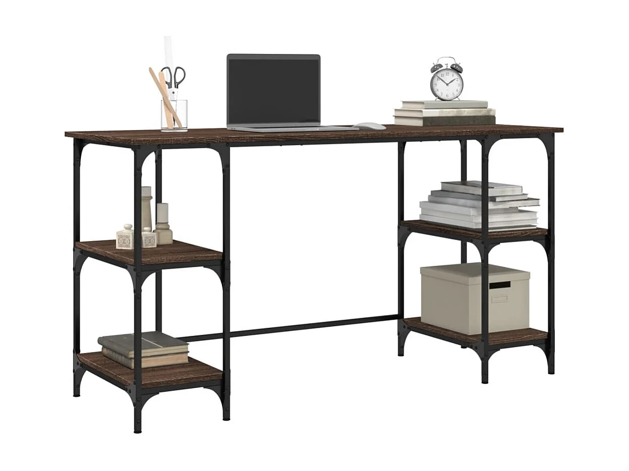 Bureau chêne marron 140x50x75 cm métal et bois d'ingénierie