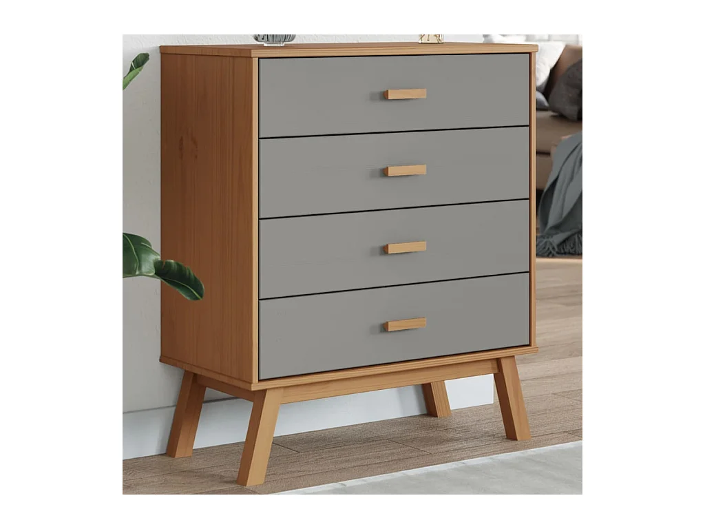 Armoire à tiroirs OLDEN gris et marron bois de pin solide