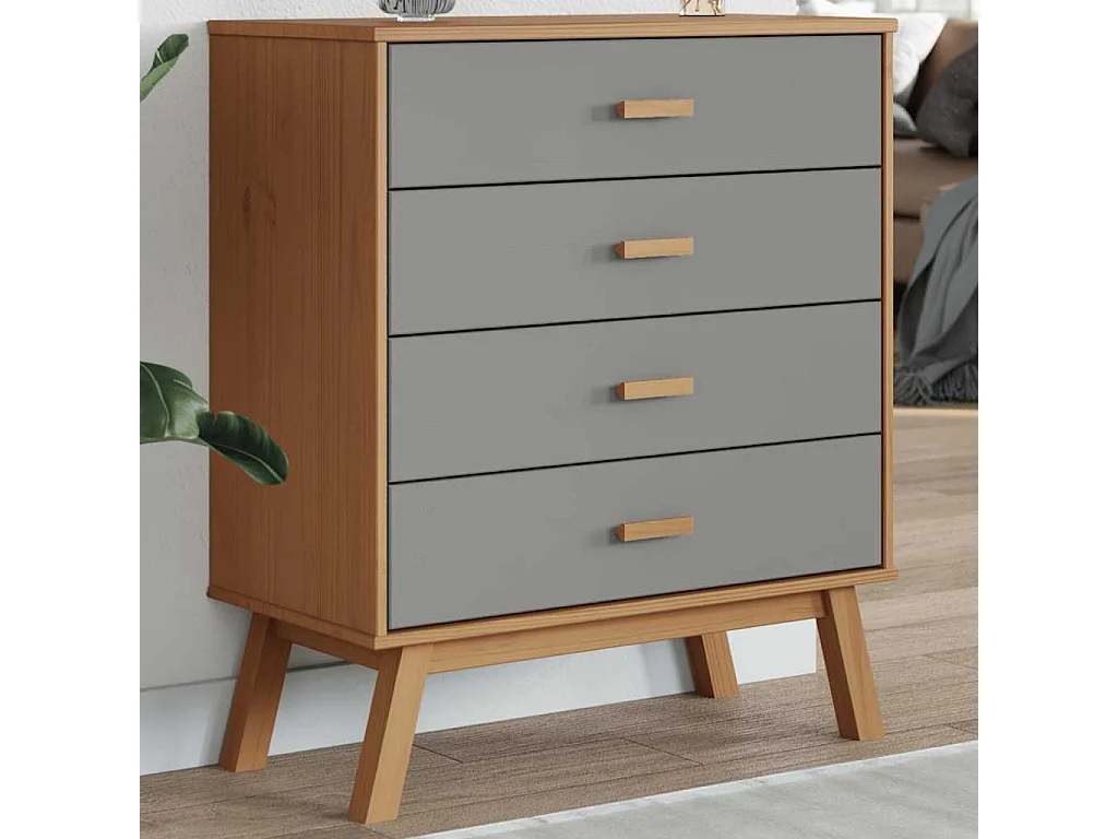 Armoire à tiroirs OLDEN gris et marron bois de pin solide