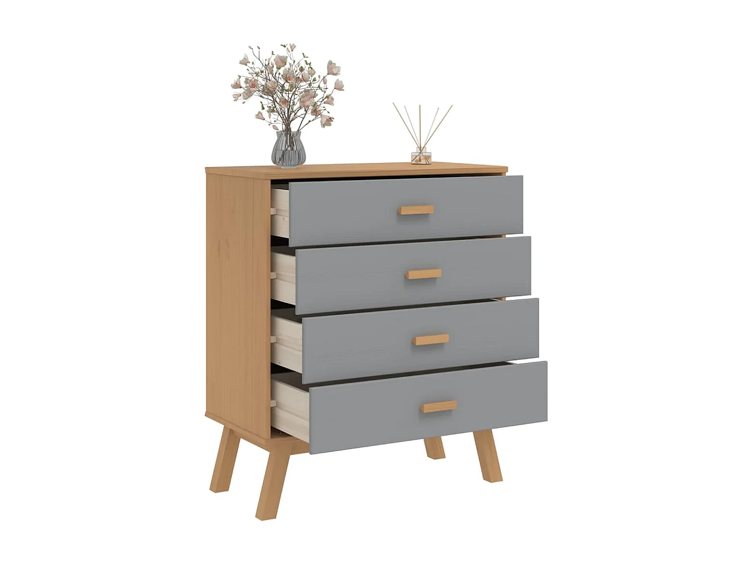 Armoire à tiroirs OLDEN gris et marron bois de pin solide