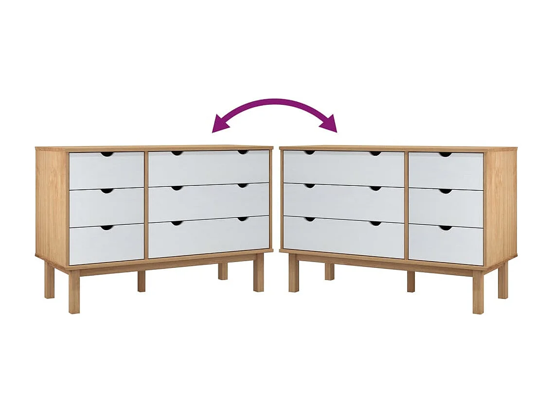 Commode OTTA marron et blanc 111x43x73,5 cm bois de pin massif