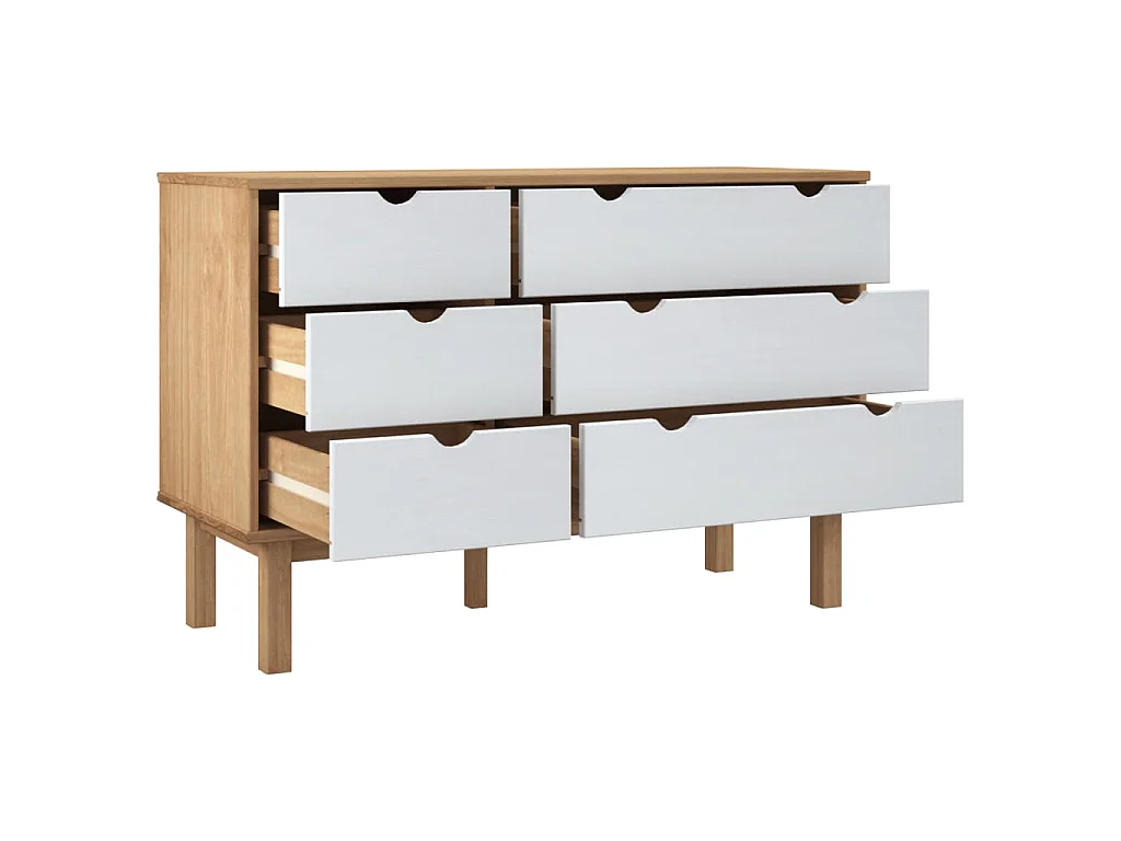Armário de gavetas OTTA pinho maciço castanho/branco