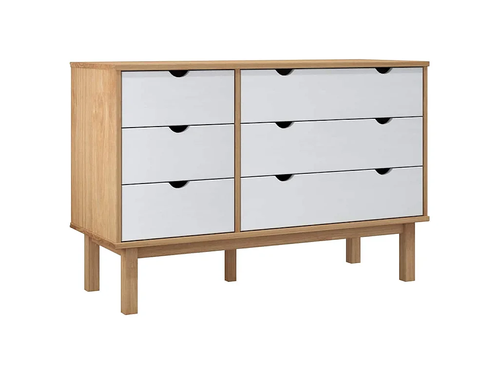 Schubladenschrank OTTA Braun & Weiß 111x43x73,5 cm Massivholz