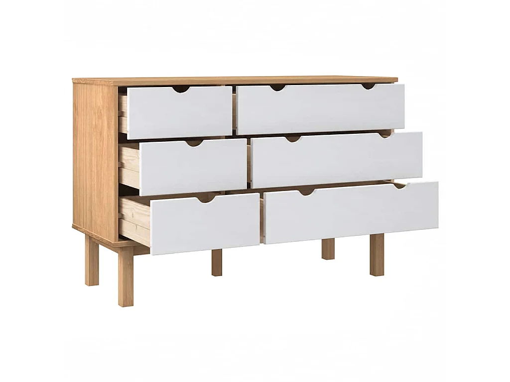 Schubladenschrank OTTA Braun & Weiß 111x43x73,5 cm Massivholz