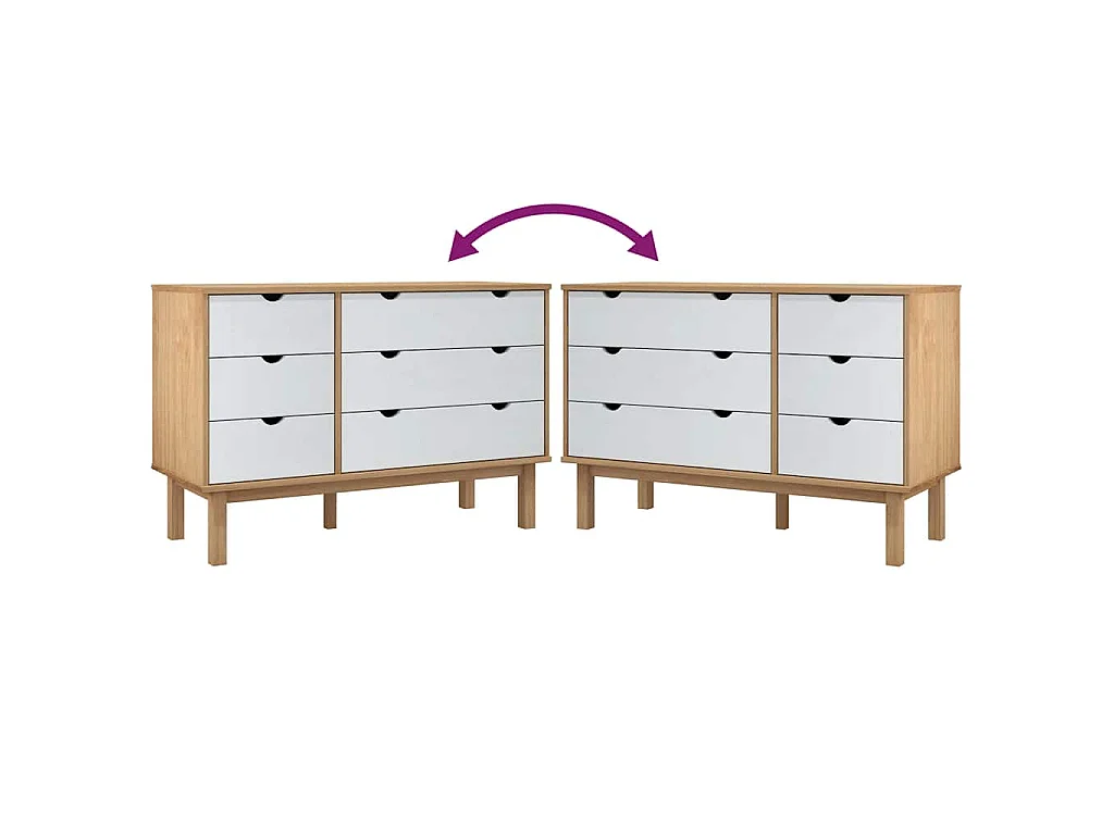 Schubladenschrank OTTA Braun & Weiß 111x43x73,5 cm Massivholz