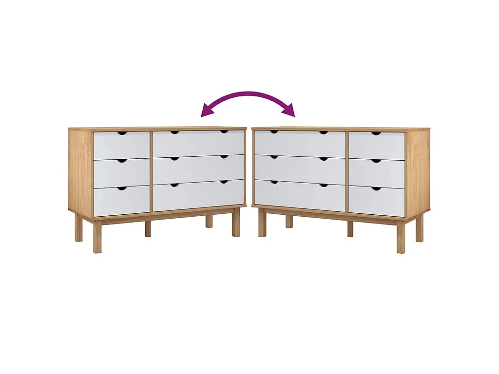 Schubladenschrank OTTA Braun & Weiß 111x43x73,5 cm Massivholz