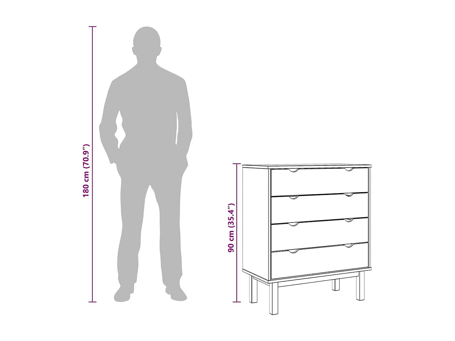 Schubladenschrank OTTA 76,5x39,5x90 cm Massivholz