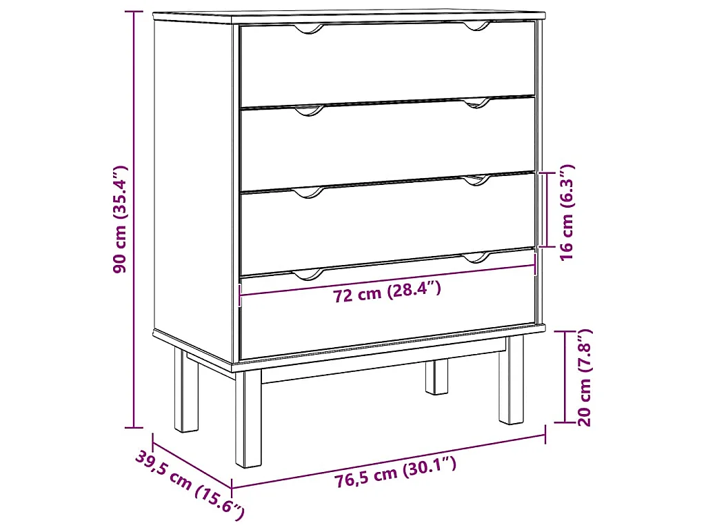 Schubladenschrank OTTA 76,5x39,5x90 cm Massivholz