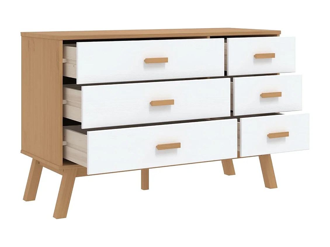Armoire à tiroirs OLDEN blanc et marron bois de pin solide