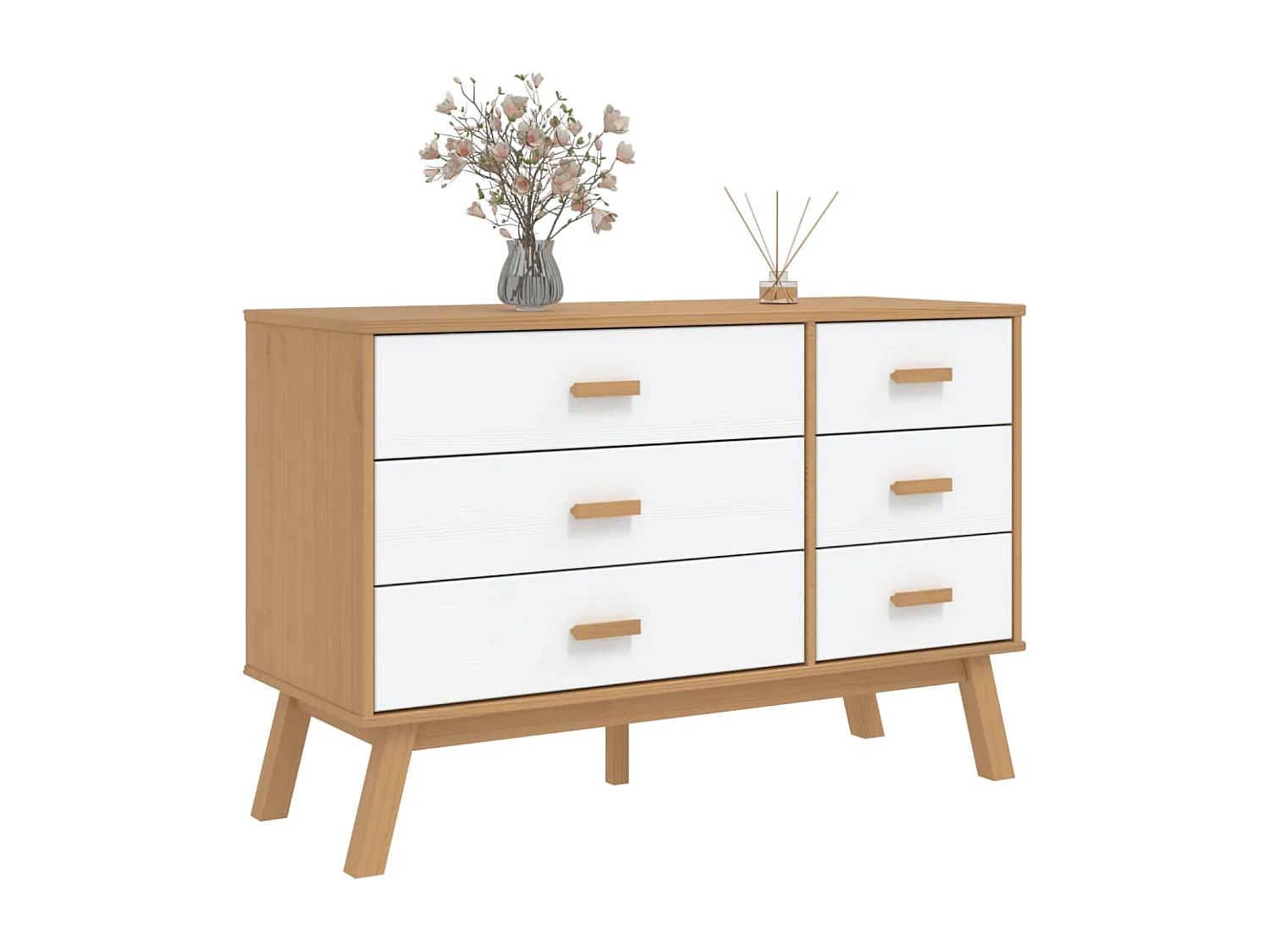 Ladekastje OLDEN massief grenenhout wit en bruin