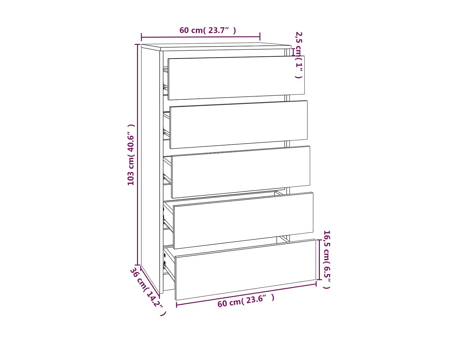 Ladekast 60x36x103 cm bewerkt hout sonoma eikenkleurig