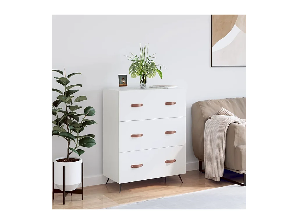 Commode blanc 69,5 x 34 x 90 cm bois d'ingénierie