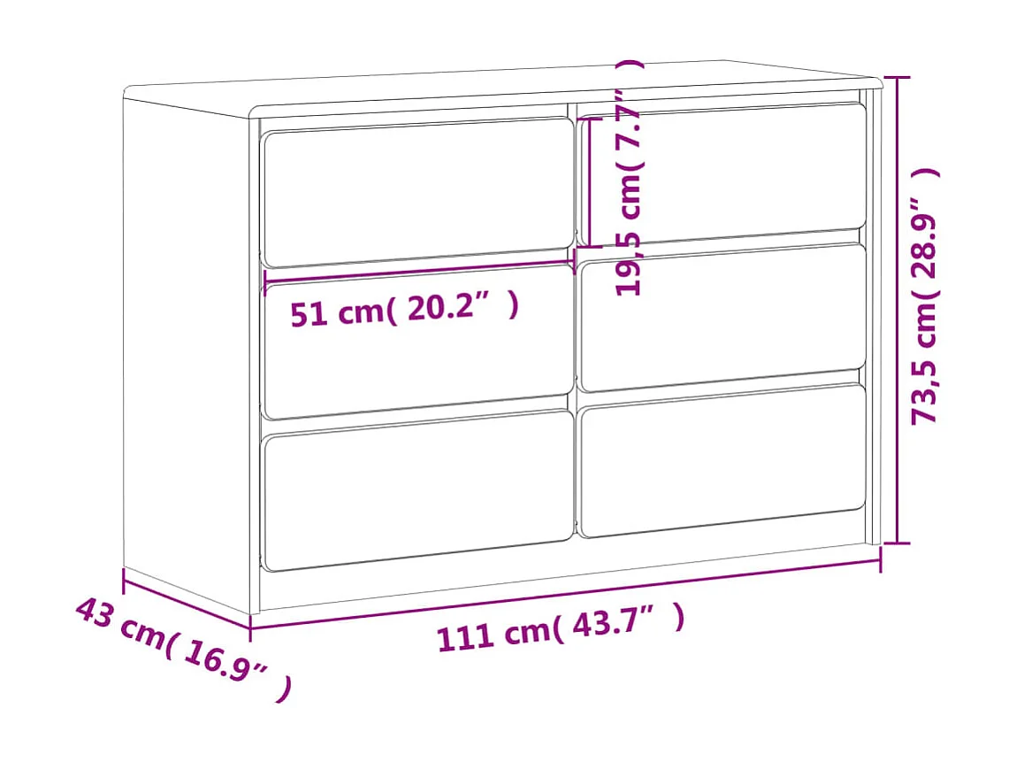 Ladekast SAUDA 111x43x73,5 cm massief grenenhout eikenkleurig