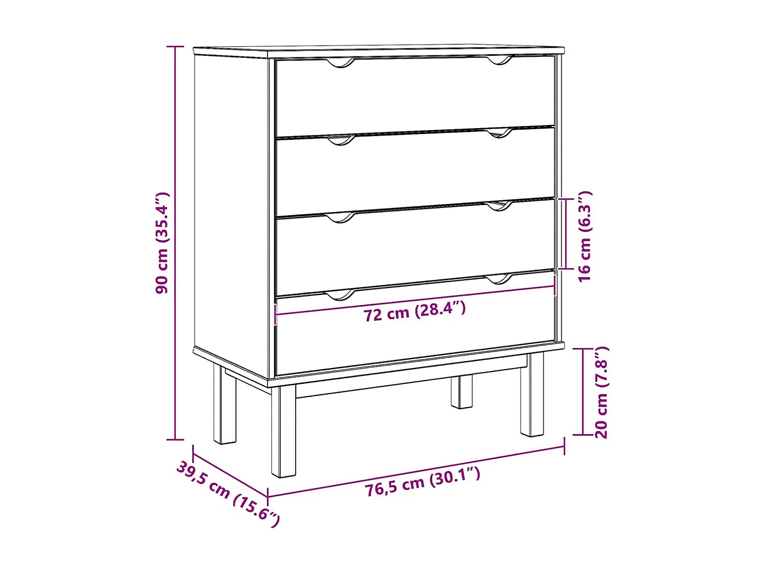 Commode OTTA Marron et gris 76,5x39,5x90 cm Bois de pin massif