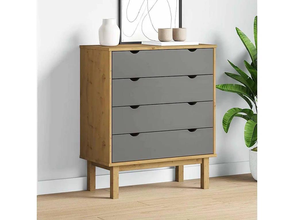 Commode OTTA Marron et gris 76,5x39,5x90 cm Bois de pin massif