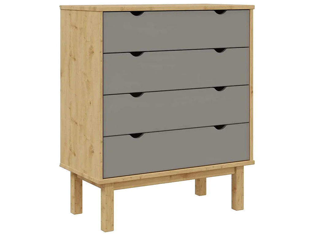Commode OTTA Marron et gris 76,5x39,5x90 cm Bois de pin massif