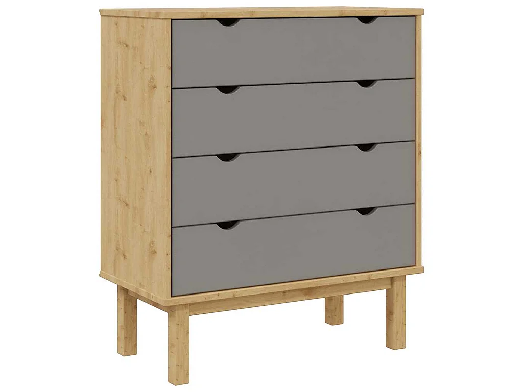 Commode OTTA Marron et gris 76,5x39,5x90 cm Bois de pin massif