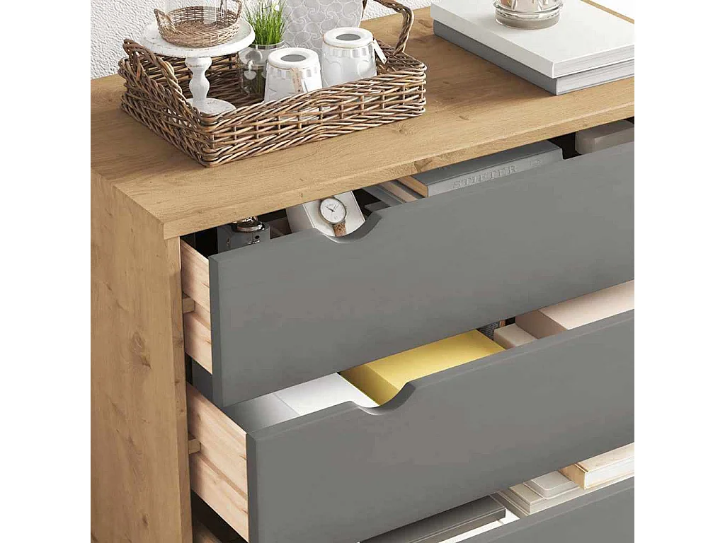 Commode OTTA Marron et gris 76,5x39,5x90 cm Bois de pin massif