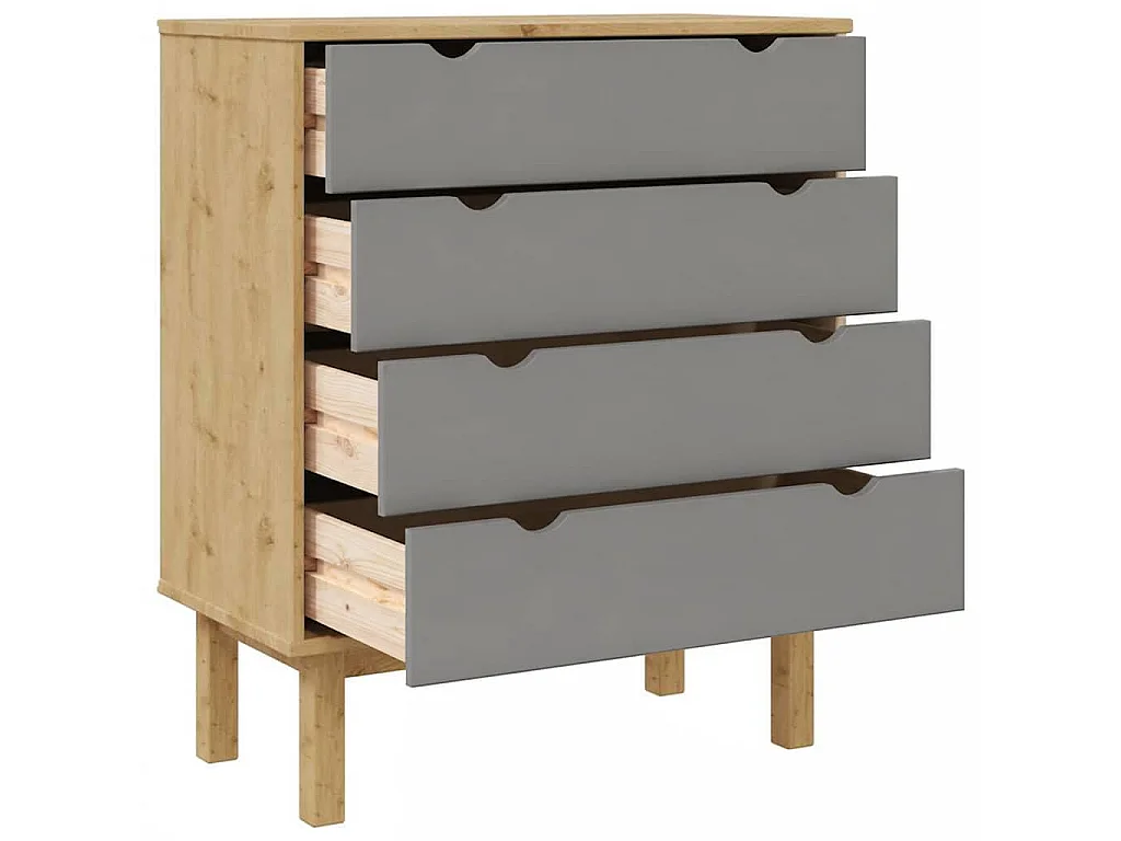 Commode OTTA Marron et gris 76,5x39,5x90 cm Bois de pin massif