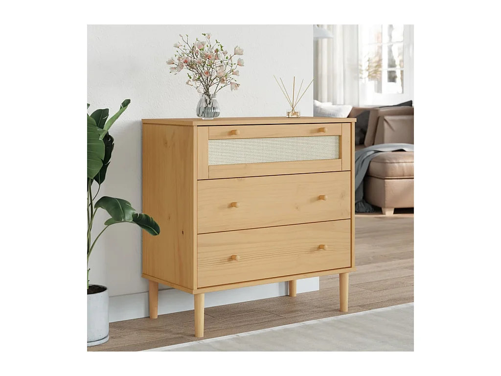 Ladekast SENJA rattan-look 80x40x80 cm massief grenenhout bruin