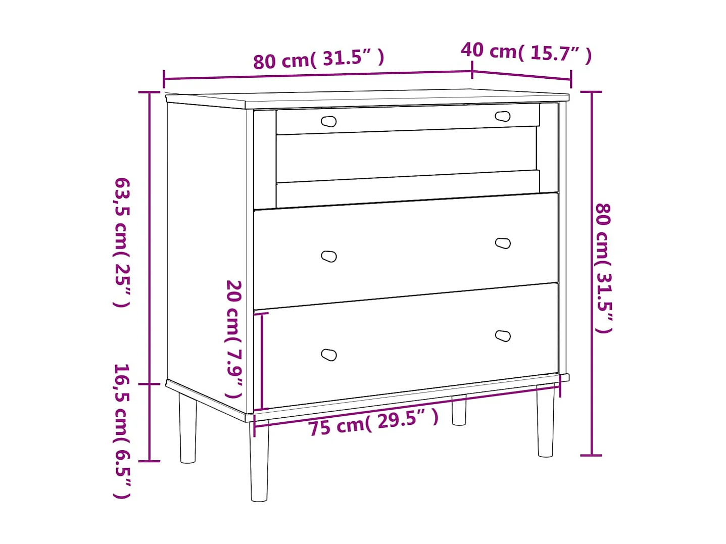 Cassettiera SENJA Aspetto Rattan Marrone 80x40x80 cm Legno Pino