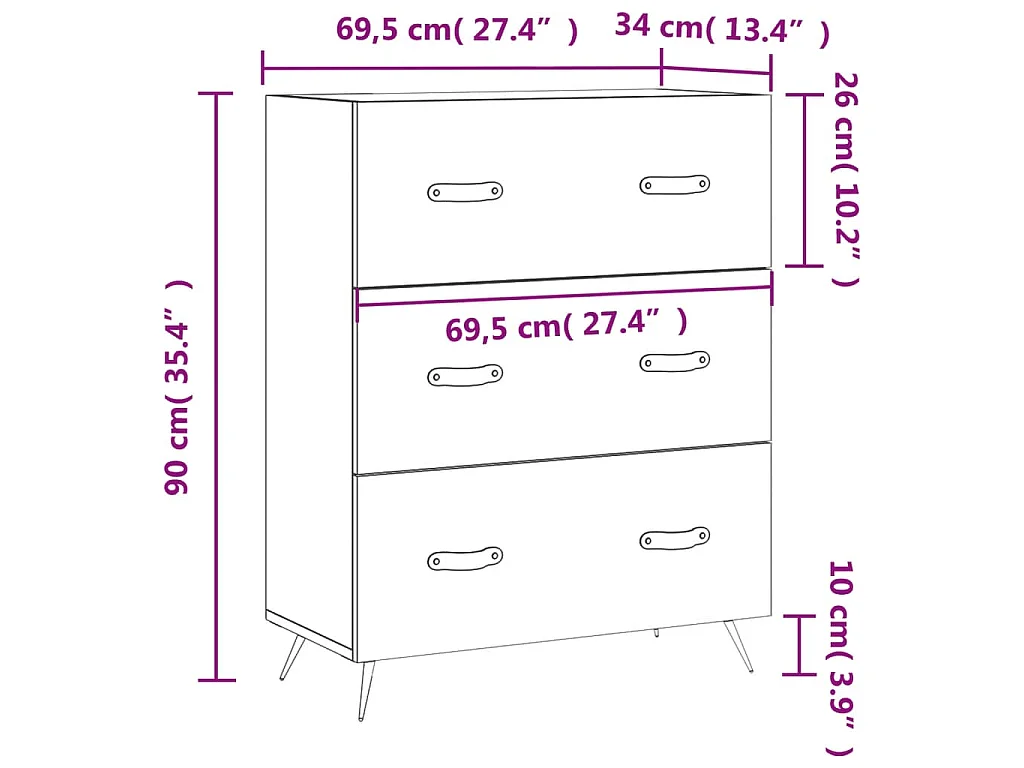 Commode gris béton 69,5 x 34 x 90 cm bois d'ingénierie