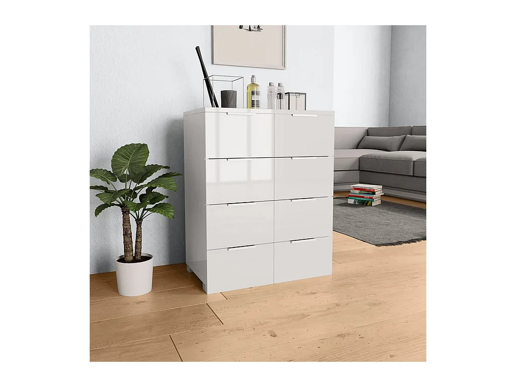 Buffet Blanc brillant 60x35x80 cm Bois d'ingénierie