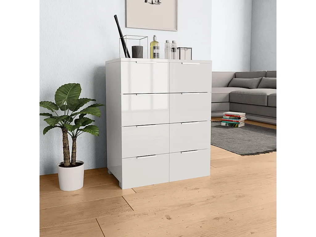 Credenza Bianco Lucido 60x35x80 cm in Legno Multistrato