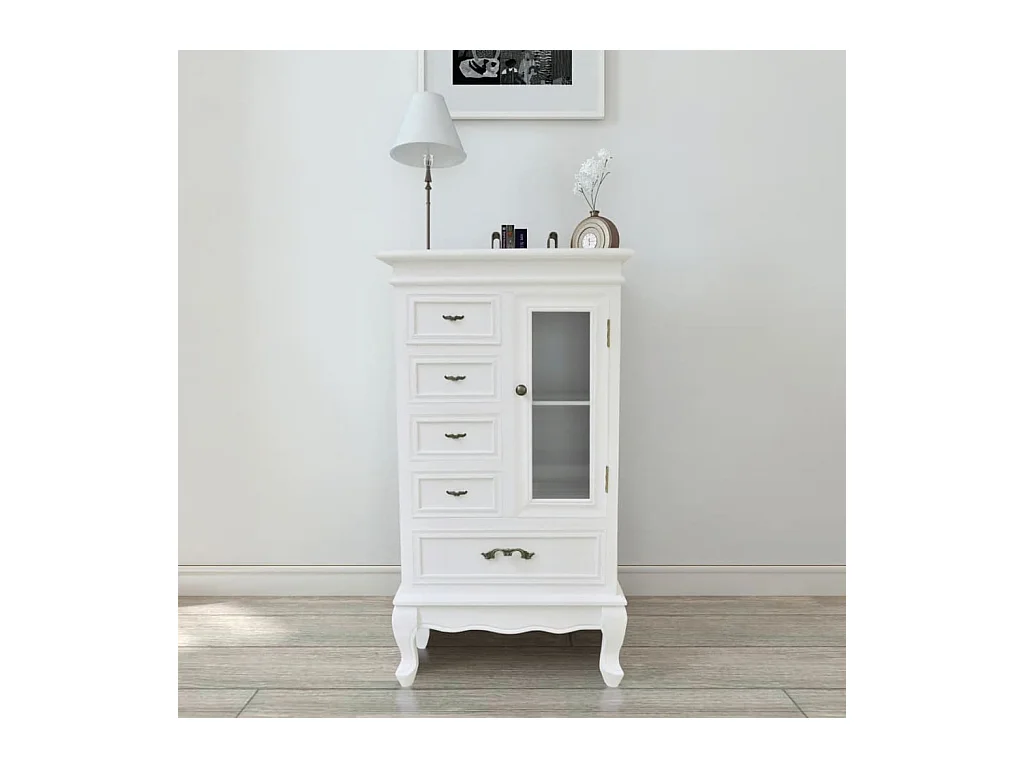 Armoire avec 5 tiroirs et 2 étagères Blanc
