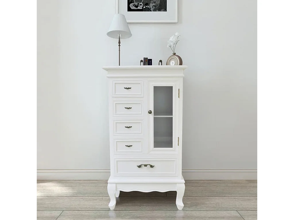 Armoire avec 5 tiroirs et 2 étagères Blanc