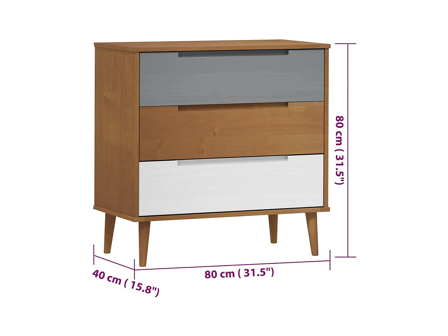 Commode MOLDE Marron 80x40x80 cm Bois de pin solide