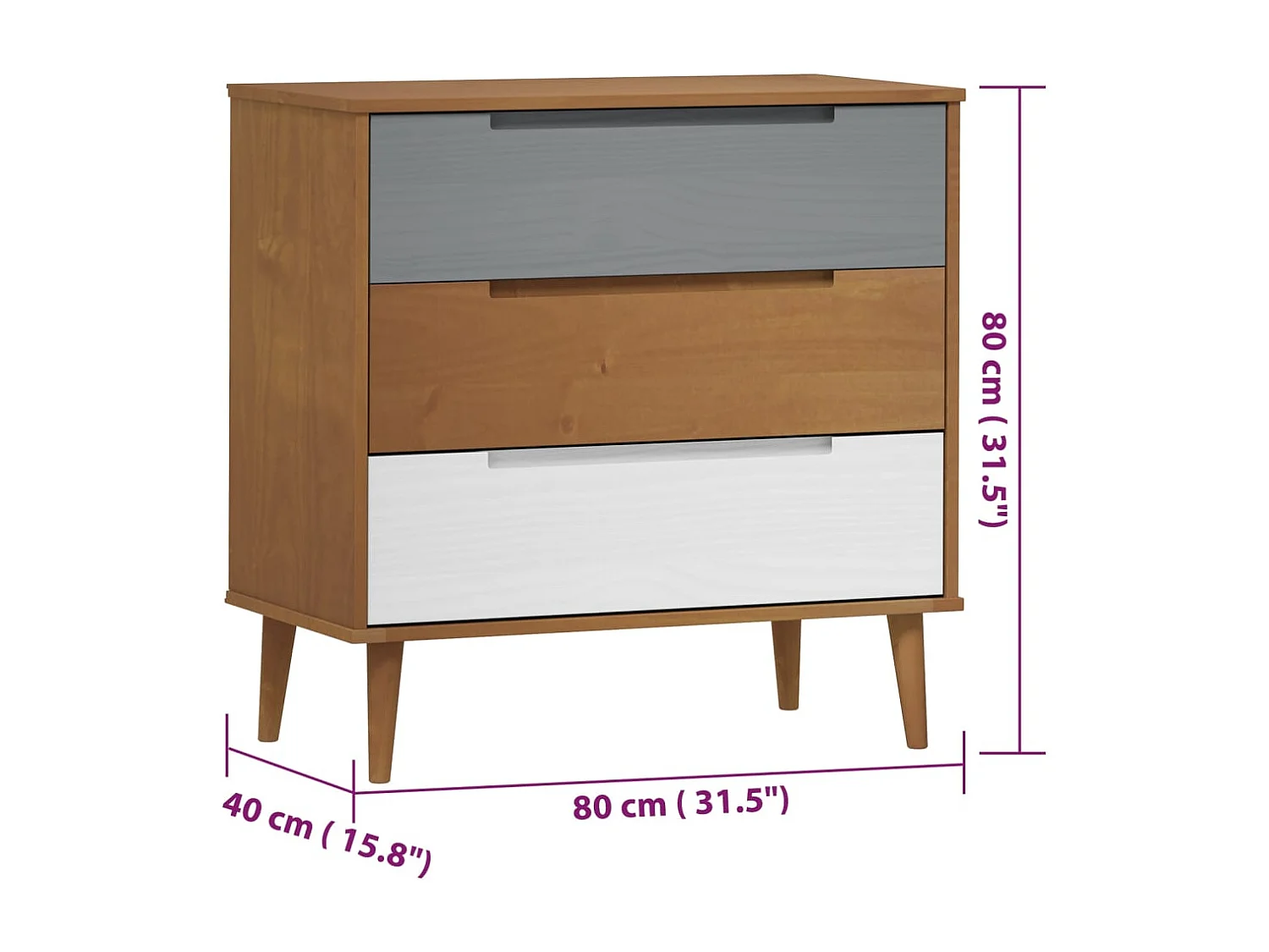 Commode MOLDE Marron 80x40x80 cm Bois de pin solide