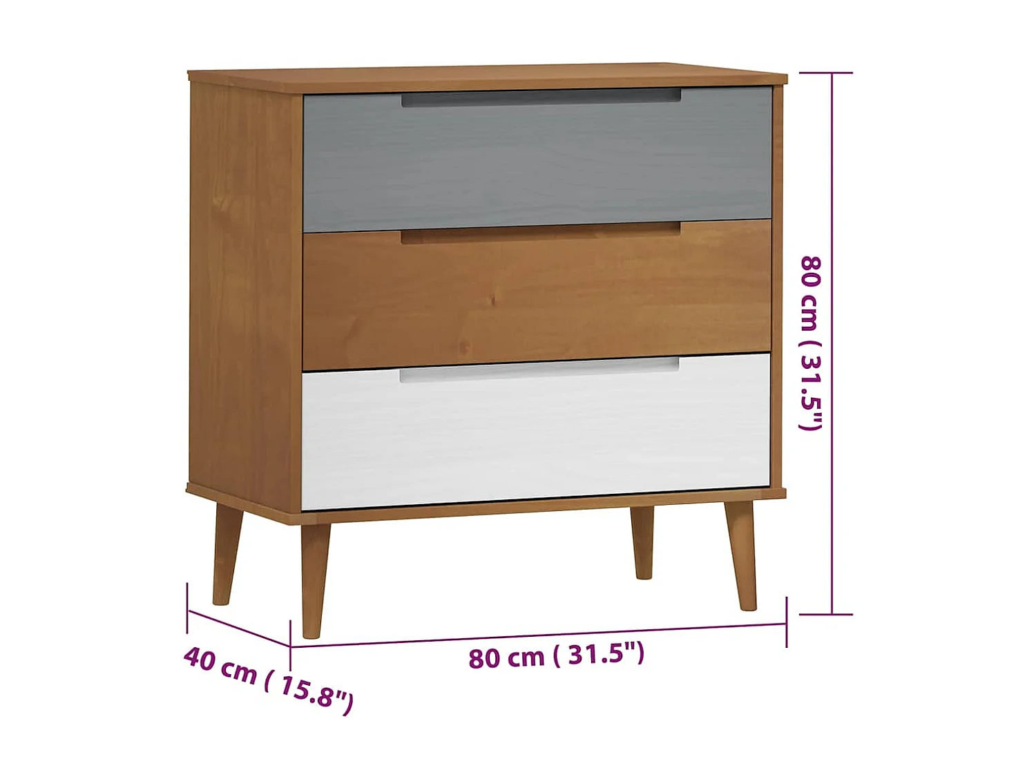 Commode MOLDE Marron 80x40x80 cm Bois de pin solide