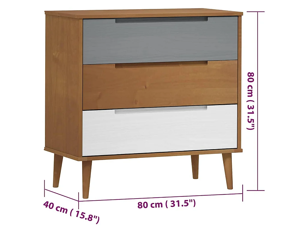 Armário de gavetas MOLDE 80x40x80 cm pinho maciço castanho