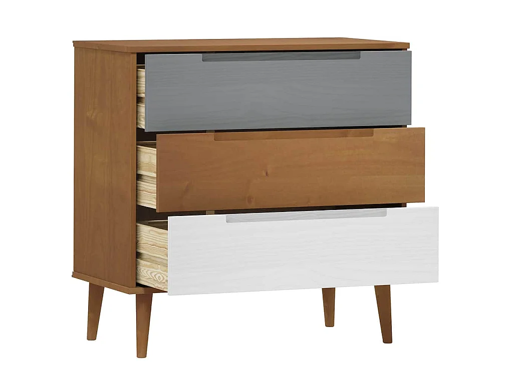 Cassettiera MOLDE Marrone 80x40x80 cm in Legno Massello di Pino