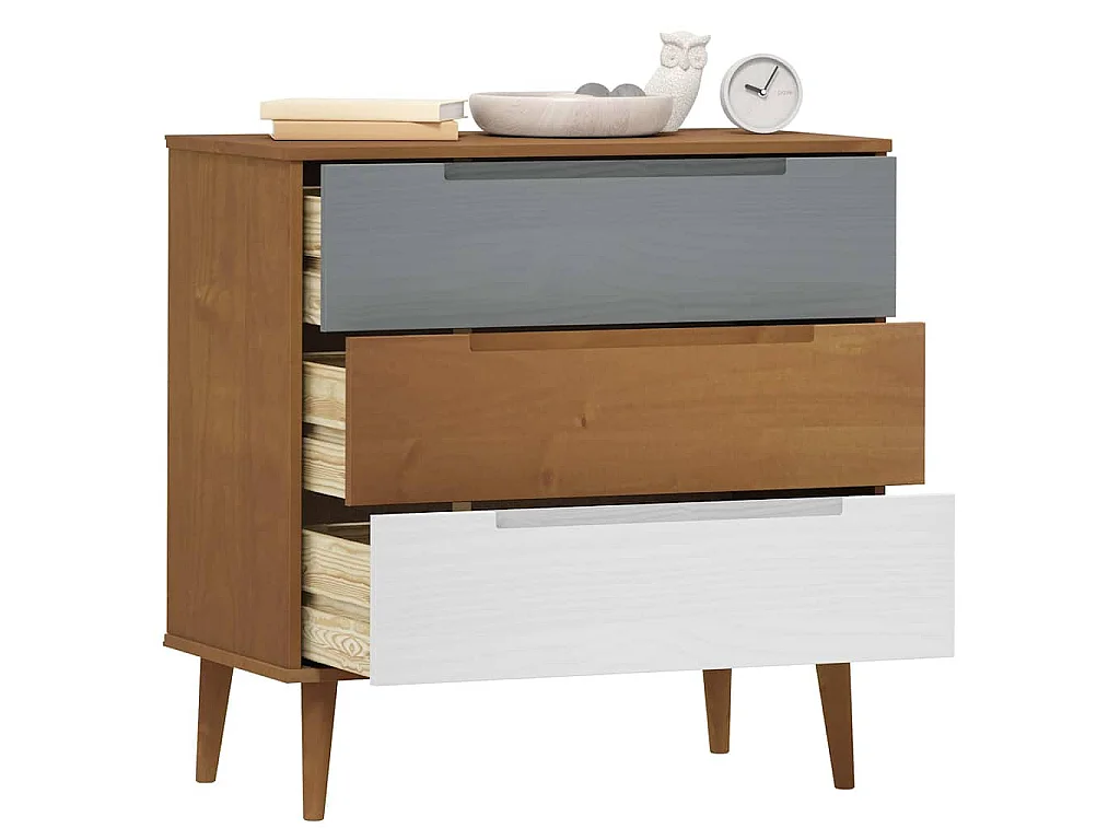 Cassettiera MOLDE Marrone 80x40x80 cm in Legno Massello di Pino
