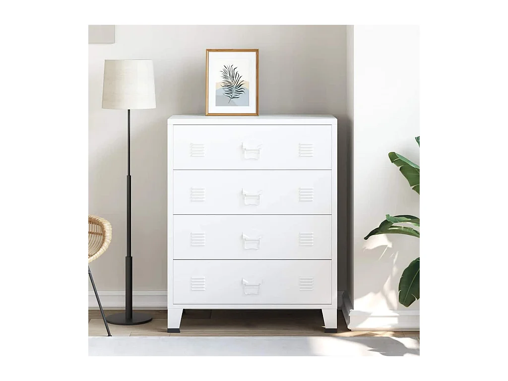 Armoire à tiroirs industrielle Blanc 78x40x93 cm Métal