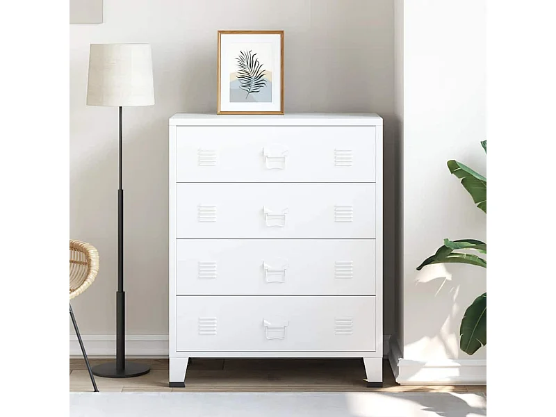 Armoire à tiroirs industrielle Blanc 78x40x93 cm Métal
