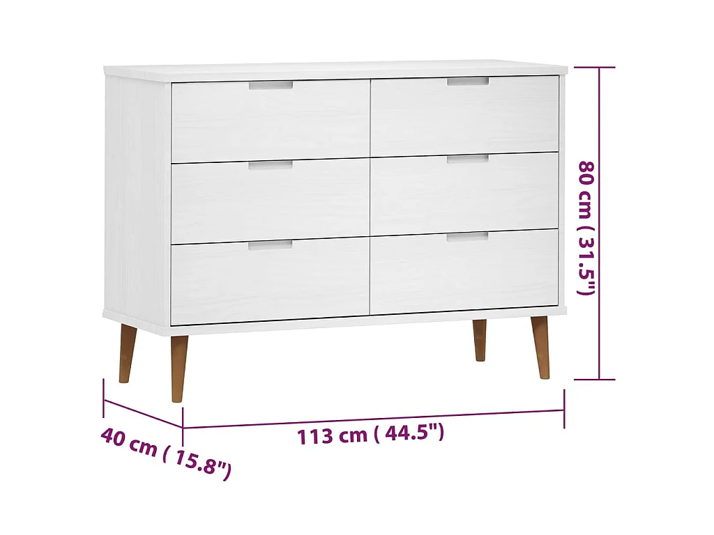 Armário de gavetas MOLDE 113x40x80 cm pinho maciço branco