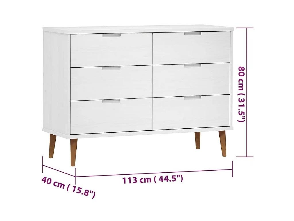 Commode MOLDE Blanc 113x40x80 cm Bois de pin massif