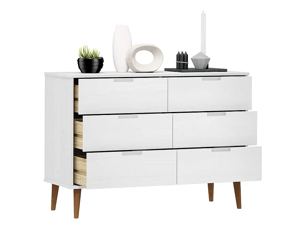 Ladekast MOLDE 113x40x80 cm massief grenenhout wit
