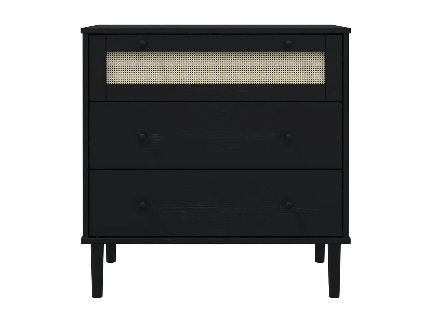 Schubladenkommode SENJA Rattan-Look Schwarz 80x40x80 Kieferholz