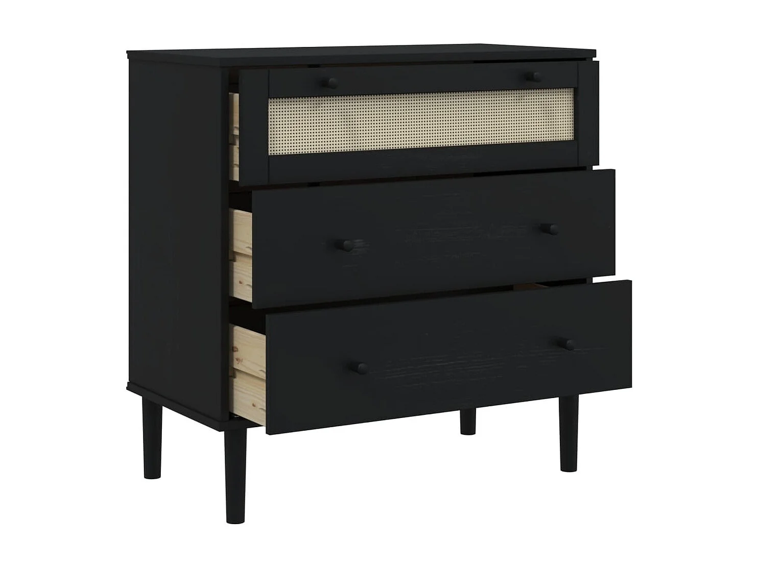 Ladekast SENJA rattan-look 80x40x80 cm massief grenenhout zwart